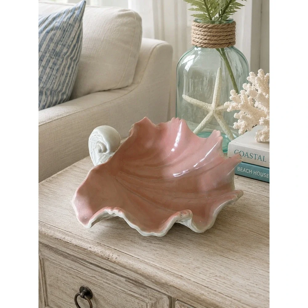 Vintage Fitz and Floyd Coquille Shell Bowl Conch Footed Coastal Pink White 1976